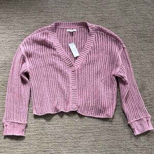 American Eagle Outfitters Mauve/Light Purple Cropped, Knitted Cardigan Sweater